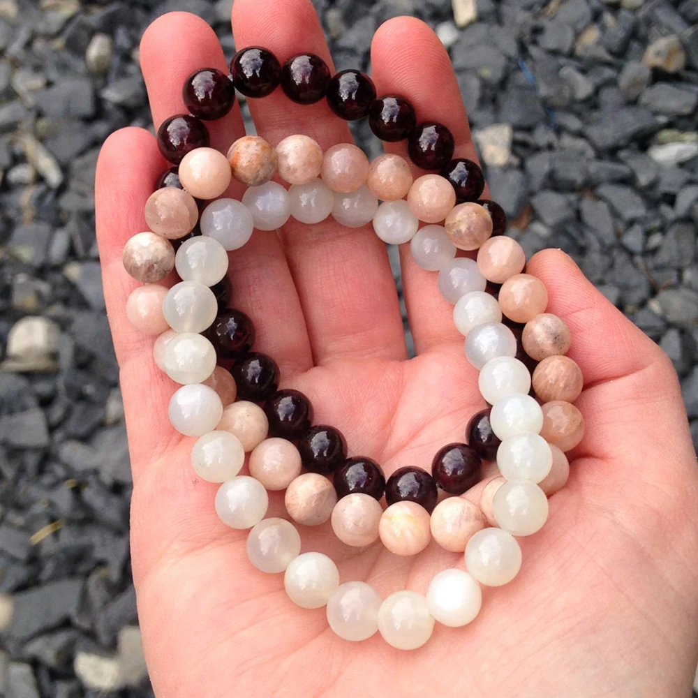 Wholesale AAA Grade Vata Dosha Gem stone Stack Bracelet High Quality Garnet Sunstone Moonstone Gem Stone Energy Bracelet