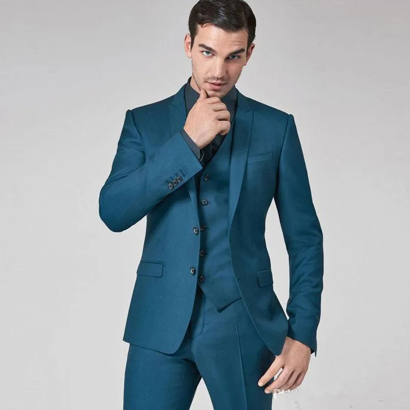 

Mens Suits Slim Fit Groomsmen Wedding Tuxedos Three Pieces Groom Suit Peaked Lapel Formal Blazers With Jacket Vest Pants