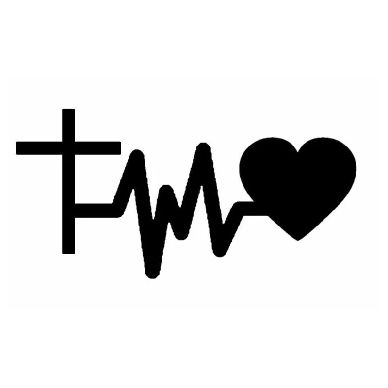 

15.6CM*7.9CM Car Sticker Cross Heart Lifeline Heartbeat Vinyl Black/Silver Decal C22-1126
