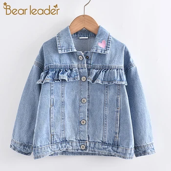 

Bear Leader Todder Girls Casual Clothing Choildren Autumn Thin Coats Girls Letter Embroidery Ruffles Outerwear Girl Jeans Jacket