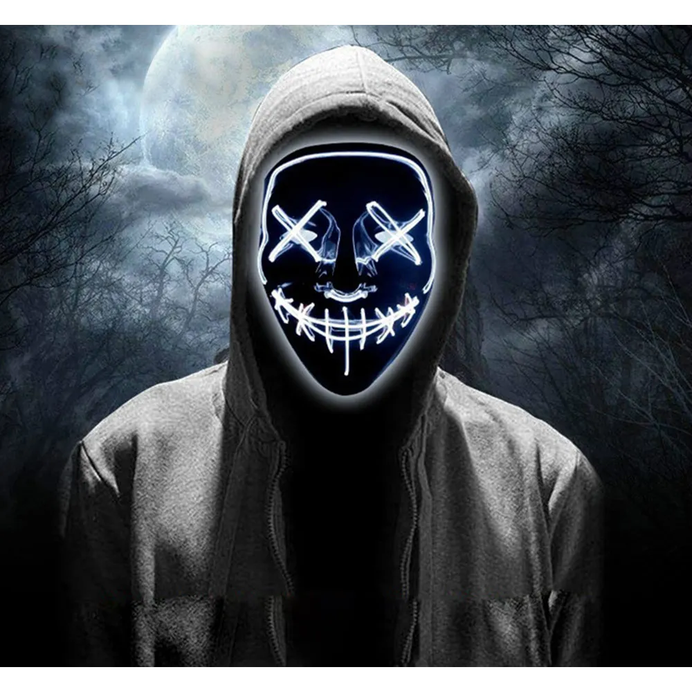 Светодиодная маска Хэллоуин рейв маска для вечеринки маскарадные маски неоновые маскарадные маски светящаяся тушь для ресниц костюм косплей ужас Led маска светодиодный провод up Rave DJ вечерние Led неоновые страшные
