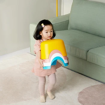 

Cute Children Chair Thickened Plastic Living Room Kindergarten Kids Furniture Portable Small Bench Bedroom Male and Female Baby