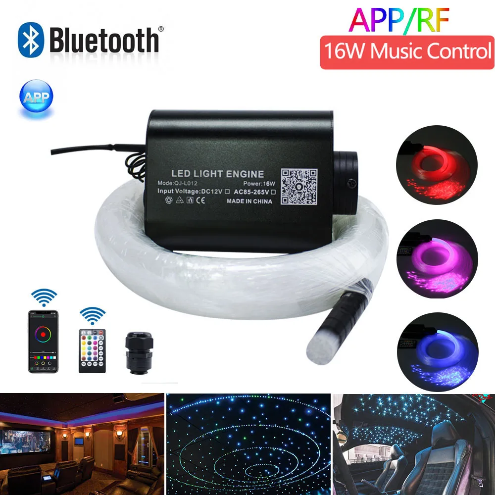 Sound Active DC12V 16W RGBW Music Control Fiber optic starry ceiling kit light with Bluetooth APP Control Car Fiber Optic Light