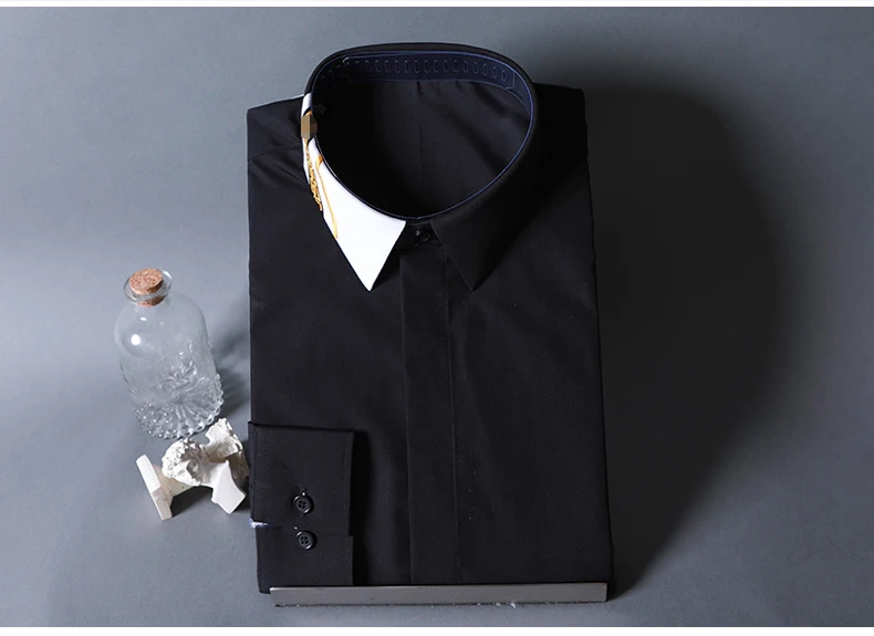 Сшивание модные мужские рубашки с длинным рукавом Тонкий черный белый Camisas masculina высокое качество повседневные деловые мужские рубашки M-4XL