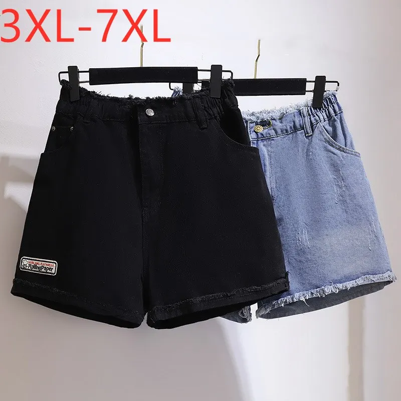 

New 2021 Ladies Summer Plus Size Women Clothing Jeans Shorts For Women Large Cotton Wide Leg Black Blue Pocket Denim Shorts -