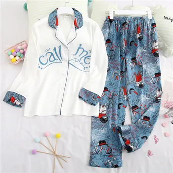 

Charming Cardigan Shirt with Long Pants Home Suit Fashion Comfortable Viscose Fiber Women's Pajama Loose Style Home Sleepwear