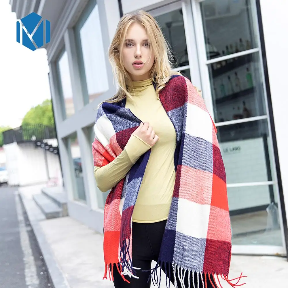 

190*35cm High Quality Lady Plaid Wool Scarves with Tassel Fashion Women Comfortable Cashmere Shawl Warm Autumn Winter Long Scarf