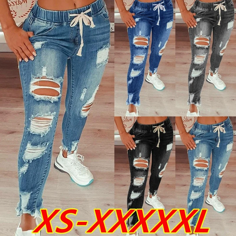 rock revival jeans Women Fashion Sexy Ripped High Waisted Jeans Tight Denim Pants buckle jeans