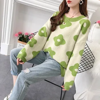 

Plus Size Knitted Solid Color Sweaters Women Casual Long Sleeve Pullover Knittwear Tops 2020 Autumn Clothes Loose Ladies Jumpers