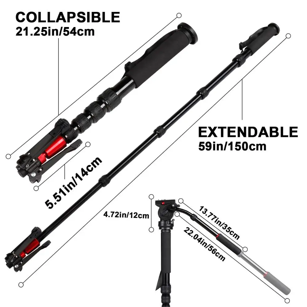  ASHANKS JY-0506 Aluminum Professional Monopod Video tripod for camera with Tripods Head Carry Bag F