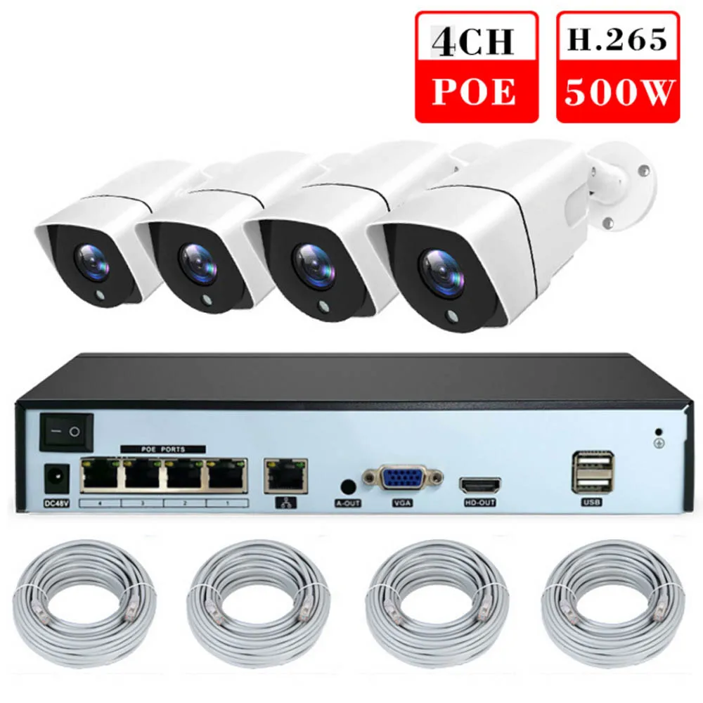 8CH H.265 5MP POE CCTV система безопасности NVR комплект ИК Открытый водонепроницаемый ip66 PoE IP камера P2P комплект видеонаблюдения HDMI выход - Цвет: 4Ch camera System