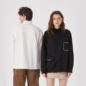 

New Male Women Japan Korea Streetwear Hip Hop Couple Shirt Men Fashion Casual Long Sleeve Loose White Black Shirt
