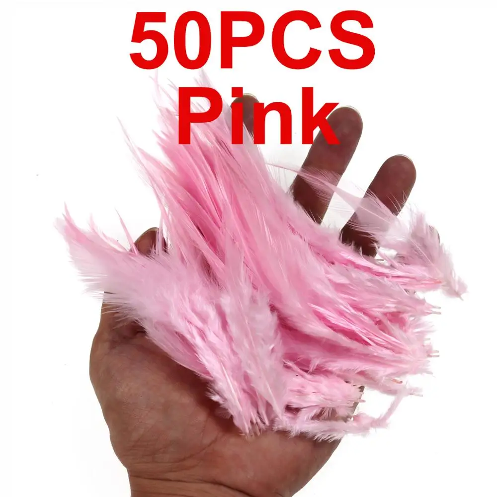Bimoo 50 шт. муха завязывание длинные перья украшение на седло перья петуха шлаппен перья для Steelhead мухи для ловли лосося бас соленой воды стример - Цвет: Pink 50PCS