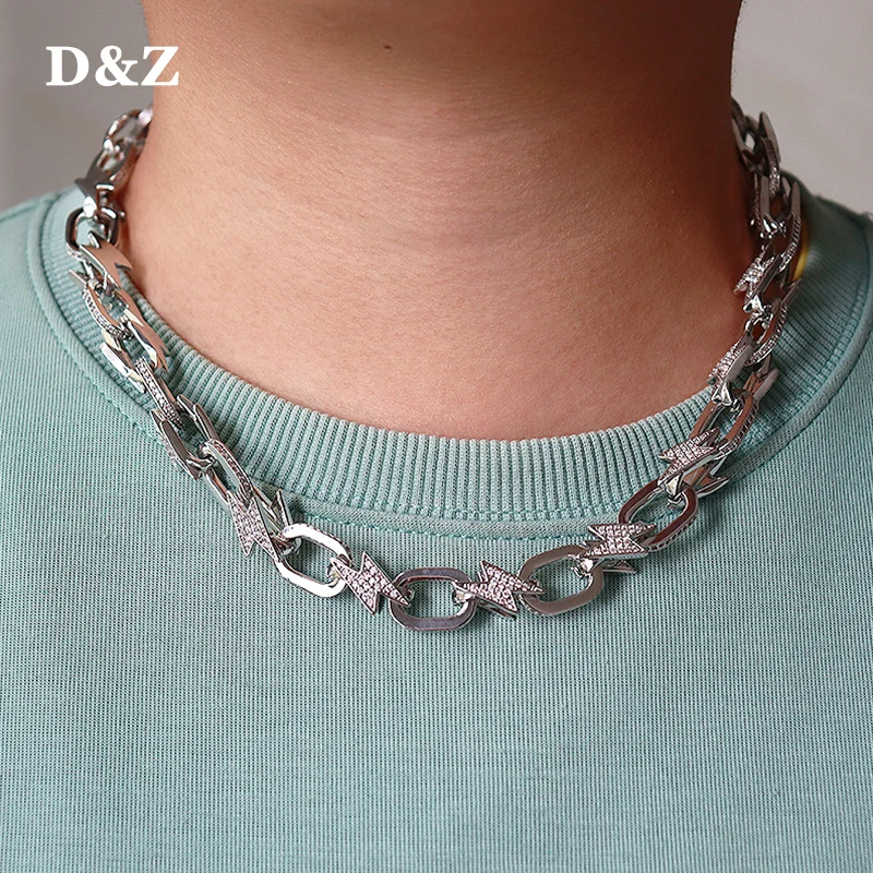 

D&Z New 12mm Lighting Prong Cuban Link Chain Spring Buckle Iced Out Cubic Zircon Stones With Solid Back For Men Hip Hop Jewelry