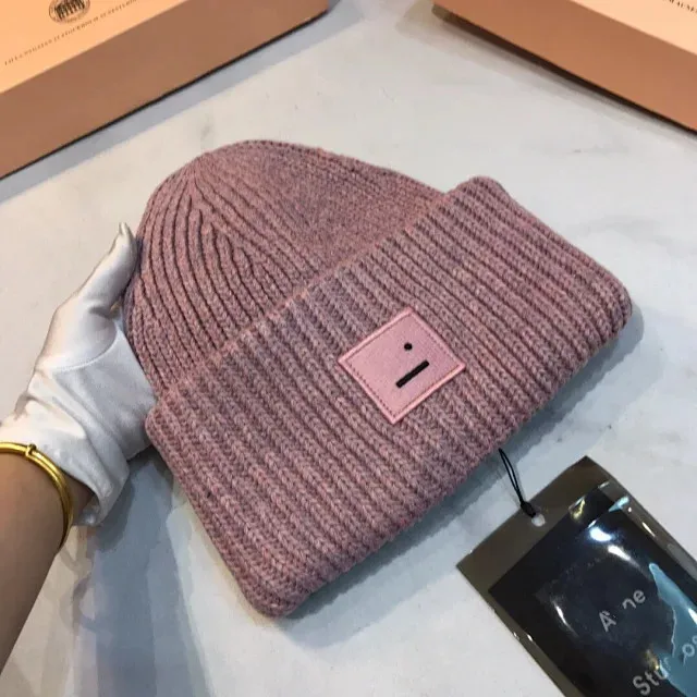 AC Studios Smiling face Beanie Skull Caps knitted Cashmere Eye Warm Couple Lovers Acne Hats Tide Street Hip-hop Wool Cap Adult