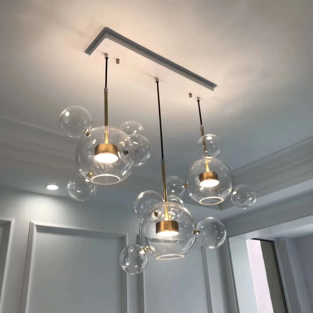

Postmodern Living Room Lamp Simple Transparent Glass Villa Study Bubble Ball Bedroom Dining Room Crystal Magic Bean Chandelier