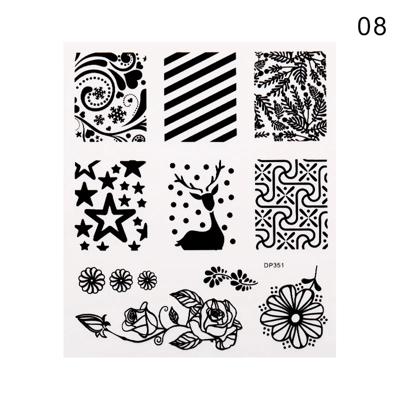 1 лист, стикеры 3D на ногти Nail Art, Рождественская серия, золотой, черный цветок, смешанные узоры, переводные наклейки для ногтей, 3D украшение для ногтей - Цвет: 08