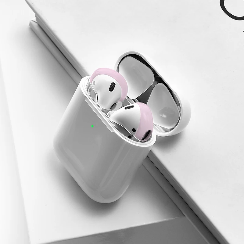 2 пары мягкий ультра тонкий Противоскользящий силиконовый чехол для Apple AirPods 1 2 Earpods модные 7 цветов наконечники для наушников - Цвет: pink