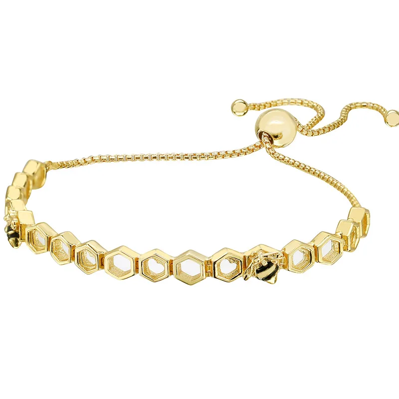 925 пробы серебряный браслет золотого цвета, блестящий медовый пчелиный сотообразный браслет с регулируемой формой, браслет с бусинами, очаровательное ювелирное изделие своими руками