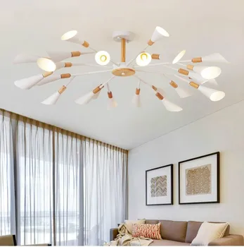

Designer Chandelier For Living Room Modern White Lustre Wooden Bedroom Lighting Nordic Surface Mounted Chandeliers