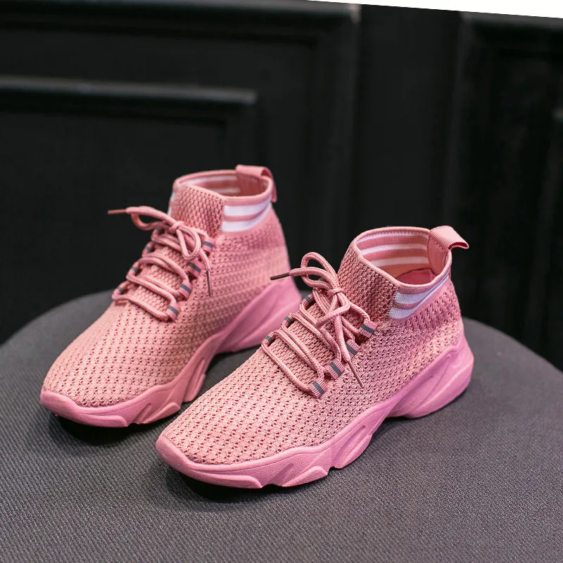 Flyknit/женские кроссовки с высоким берцем; легкая Спортивная повседневная обувь; кроссовки для отдыха; износостойкая Женская Вулканизированная обувь