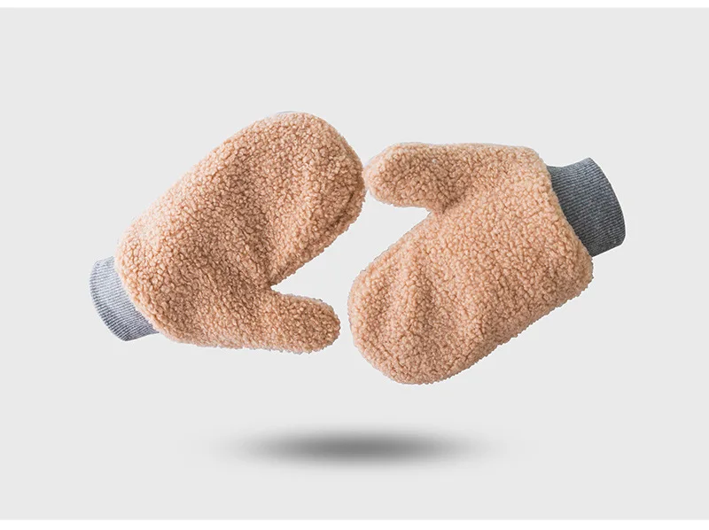 Winter Lamb Wool Halter Neck Full Finger Warm Mittens Korean Female Double Layer Plush Thicken Windproof Cycling Gloves H36