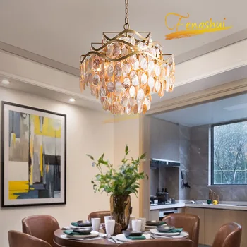 

Modern Shell LED Pendant Lamp Nordic Luxury Crystal Pendant Lights Hotel Villa Restaurant Loft Living Room Hanging Lamp Lighting
