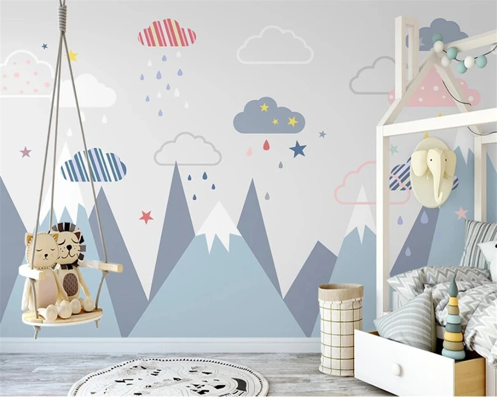 beibehang Custom hand painted minimalist children's room boy girl starry sky valley woods children papel de parede wallpaper