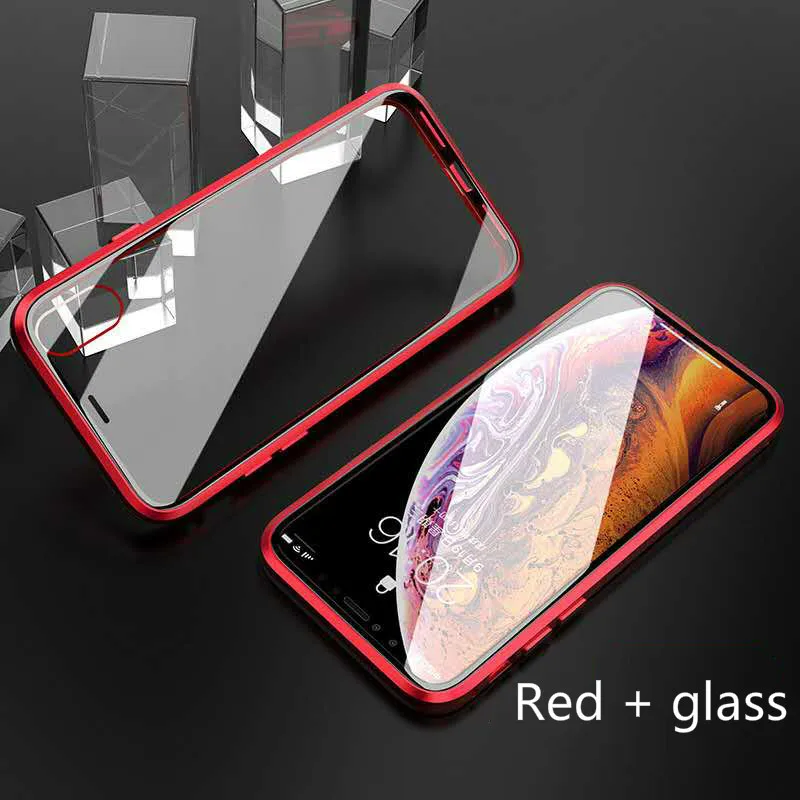 Aoweziic для iPhone 11 pro max xr xs max 7plus 8 Магнит King phone shell двойное стекло в рамке металлическая граница Магнитная присоска Призма - Цвет: red
