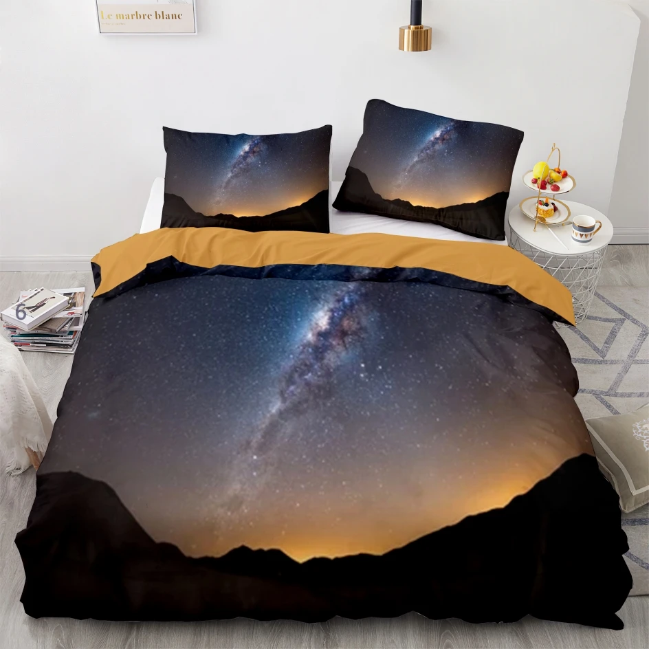 

Space Galaxy Aurora Sunset Glow Bedding Set Single Twin Full Queen King Size Sky Stars Moon Bed Set Children's Kid Duvetcover 12