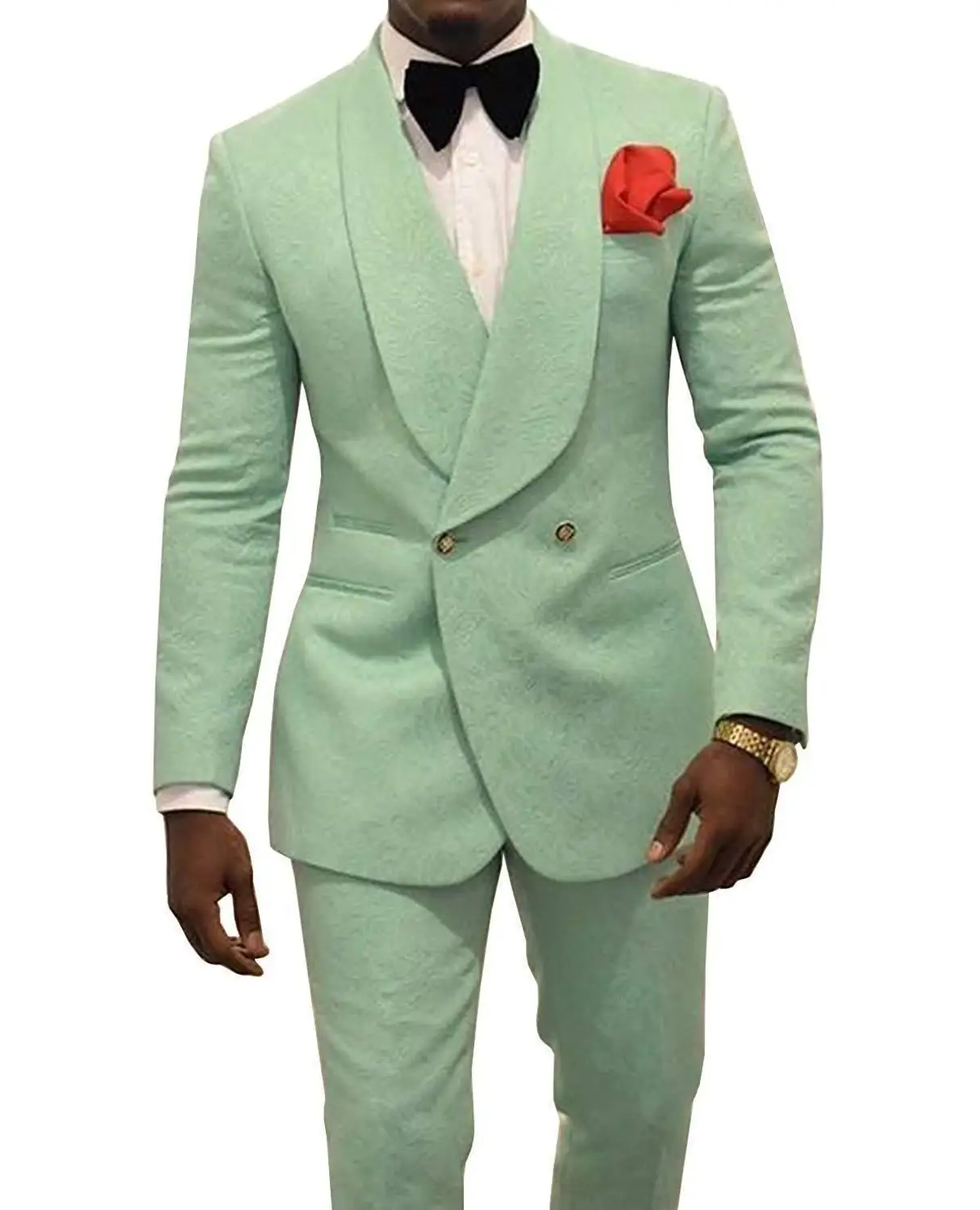 mint green Смокинги для жениха с тиснением, розовые смокинги для мужчин, свадебные смокинги с широкими шалями, мужская куртка, блейзер для мужчин, для выпускного вечера, ужин, 2 шт., пиджак+ брюки - Цвет: mint green