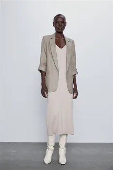 

2020 new Spring Summer European Roll Sleeve Flax Casual vadiming sheining female Suit Jacket zaraing women suit jacket WSF1613