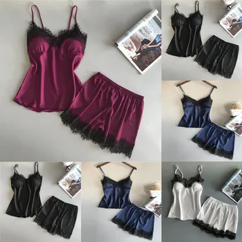 

Langeri Sleepwear Womens Sexy Satin Sling Sleepwear Lingerie Lace Bowknot Lingerie Lace Nightdress Underwear Sleepwear Nightgown