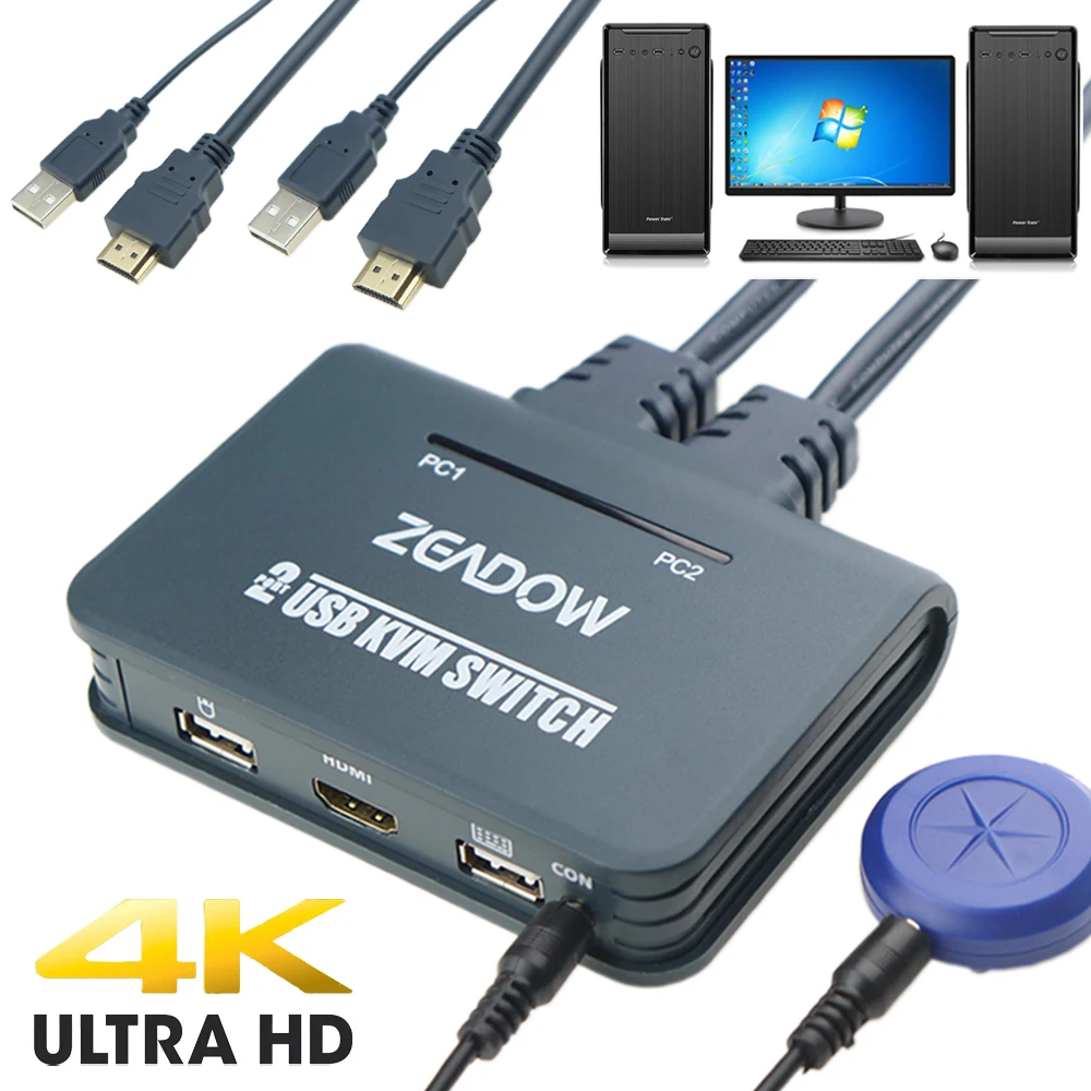 2 порта HDMI KVM переключатель клавиатура мышь разветвитель коробка с HDMI и USB кабели поддержка 4к×2к@ 30 Гц для Linux, Windows, Mac