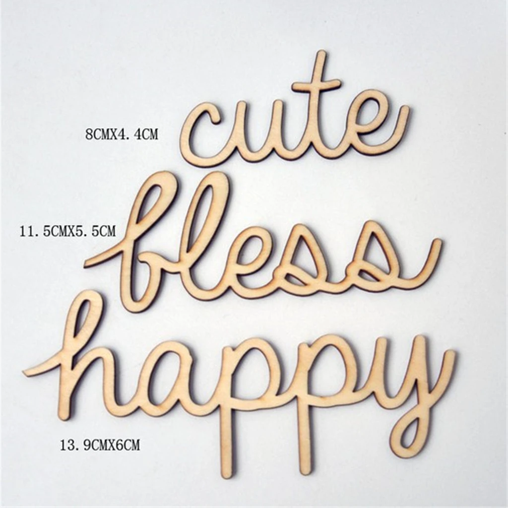 

6 X Happy Dream Imagine Word Natural Wood Cut Art Word Home Wall Decor