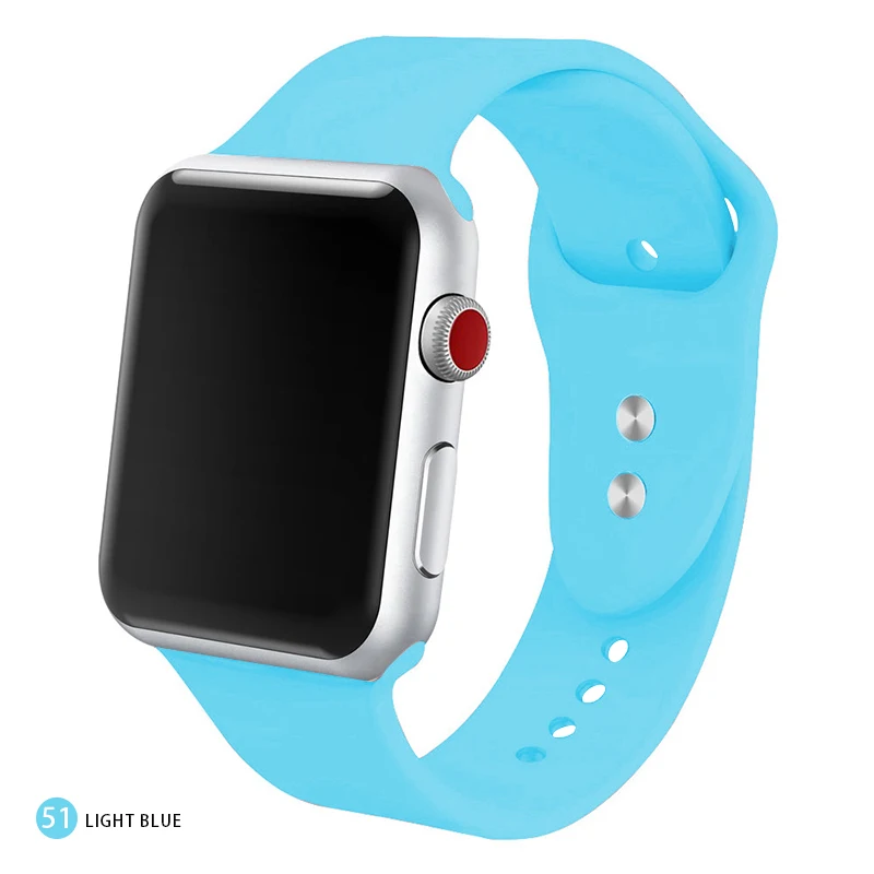 Light blue Мягкий силиконовый сменный спортивный ремешок для 38 мм Apple Watch Series1 2 3 4 5 42 мм ремешок для наручных браслетов для iWatch Sports Edition - Цвет ремешка: Light blue