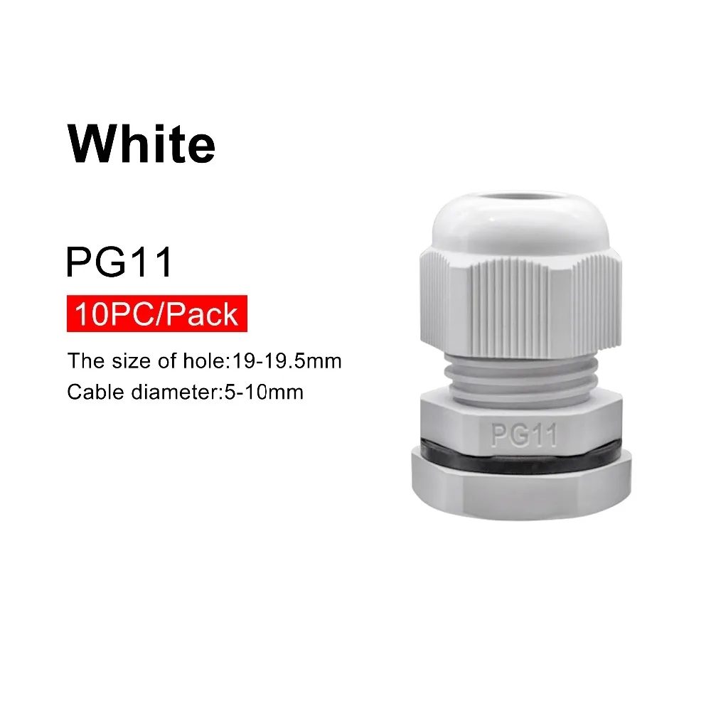 Description Picture 6 of itemWaterproof Cable Gland 10Pcs Cable Entry IP68  PG7 PG9 PG11 PG13.5 PG16 White Black Nylon Plastic Connector