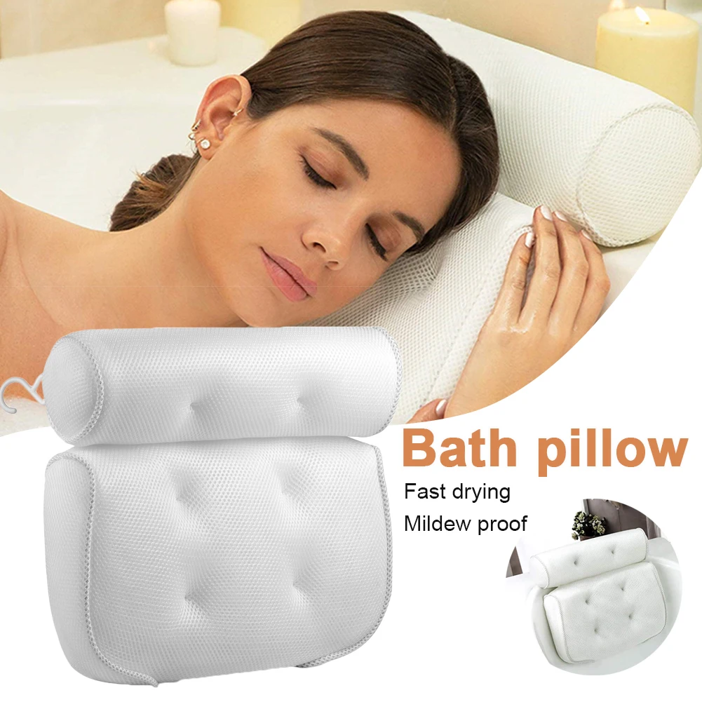 Spa Non-Slip Bath Pillow Cushioned Tub Bathtub Head Rest With Suction Cups For Neck Back Bathroom Supply | Дом и сад