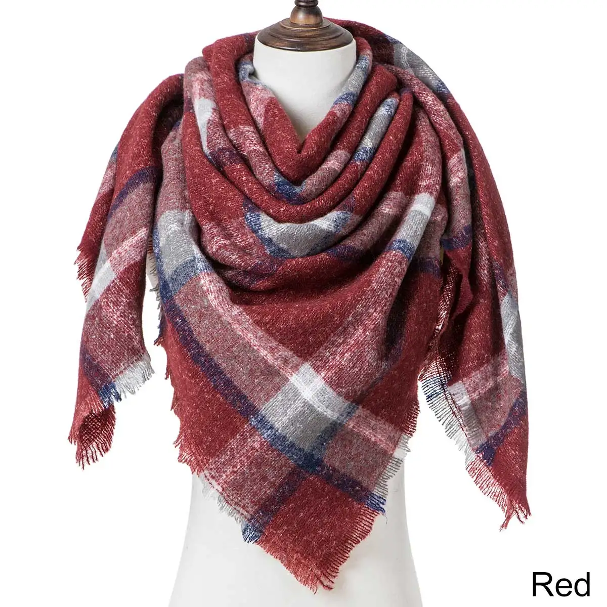 Модный зимний шарф для женщин, зимний теплый шарф, шаль, Женский клетчатый треугольный шарф, аксессуары для одежды, шаль 182*129*129 см - Цвет: 3