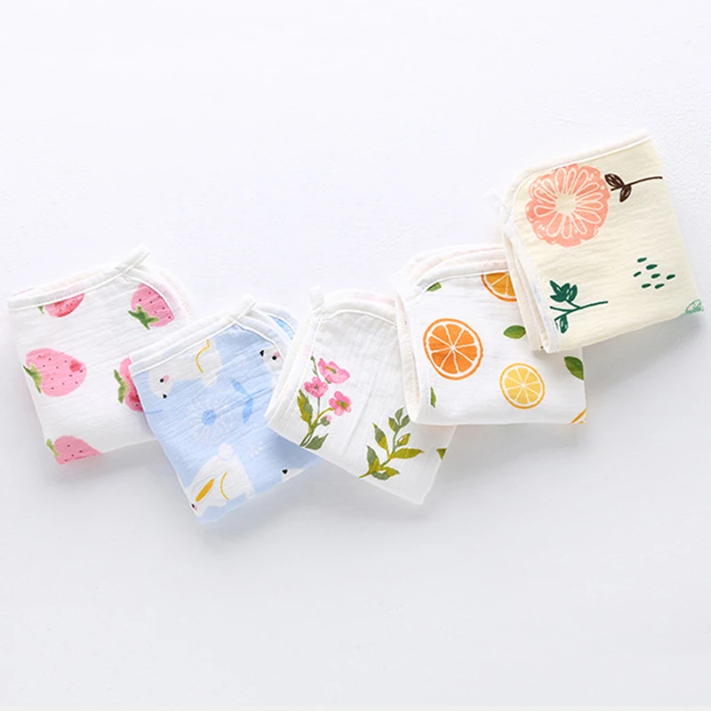  Small Baby Towel Wipes Baby Towel Fruit Printed Children Small Handkerchief Double Layer Gauze Nurs