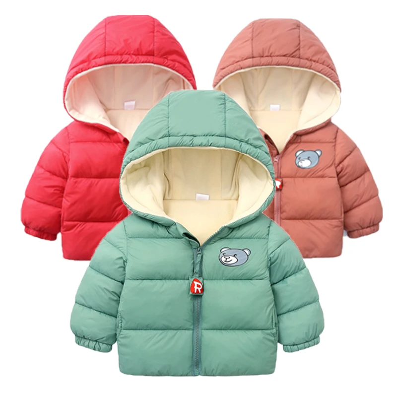 

Children's Winter down Cotton Jacket Baby Short Hooded Warm Cotton Jacket Baby Velvet Hoodie Kids Winter Jacket