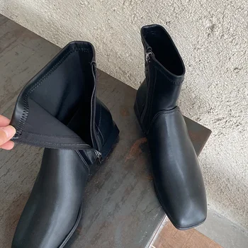 

Fashion 2020 Winter New Women Low Heels Ankle Boots Vintage Lady Chelsea Boots Comfortable Soft Leather Zippers Flat Boots Shoes