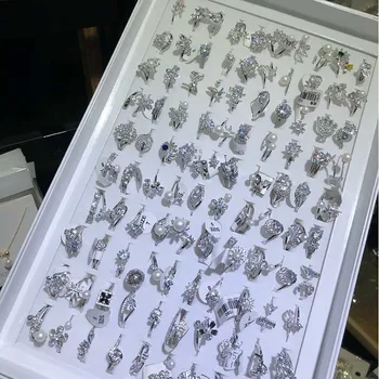 

36 Pcs/lot fashion silver color women zircon wedding ring lot wholesale 200728-120