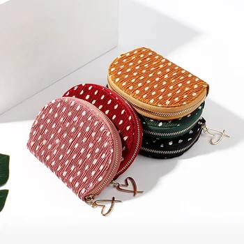 

1 PC Mini Pleated Fabric Wallet Semi-circular Organ Multi-card Purse Women Girls Small Zipper Credit Card Holder Coin Purse New