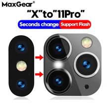 Pegatina modificada para lente de cámara, cubierta protectora de cristal para iPhone X, XR, Xs, Max, Flash falso, 11 Pro Max