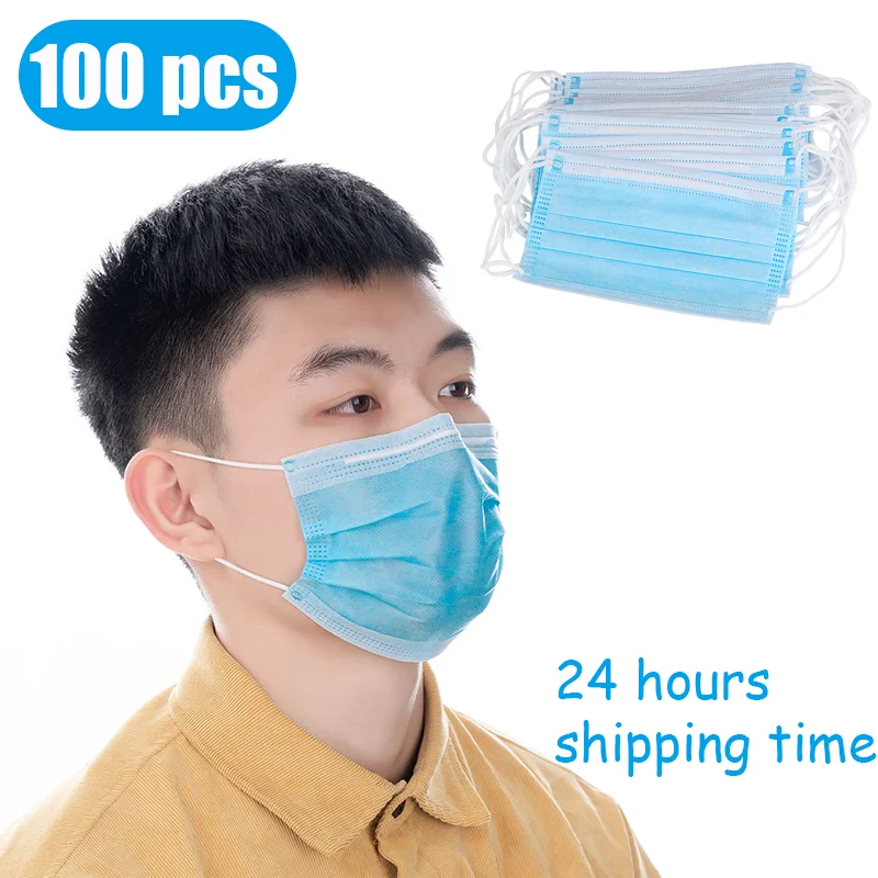 

100pcs Mouth Face Mask 3-layer Disposable Respirator Masks Anti-Dust KN90 Non Woven
