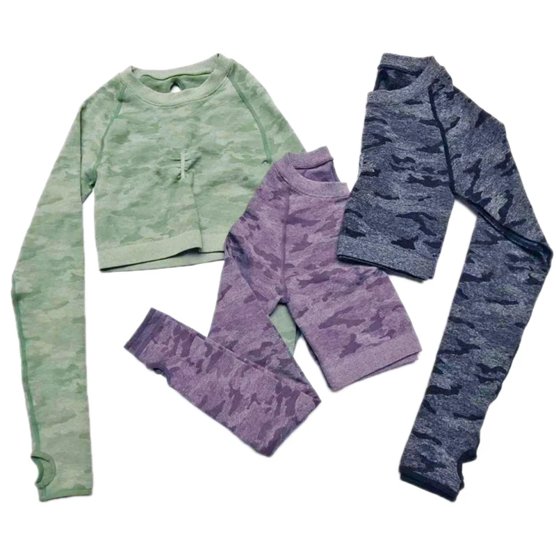 

Camouflage Seamless Yoga Top Long Sleeve Camo Workout Tops Thumb Holes For Women Fitness Gym Crop Top mujer Athletic Gym T Shirt