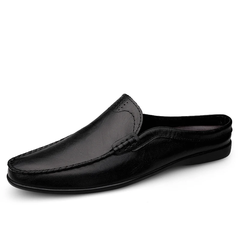 Italian Genuine Leather Men Slippers Loafers Moccasins Outdoor Non-slip Casual Shoes Summer Sandal Half Shoes for Men