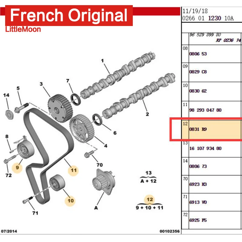 Оригинальный новый комплект ремней ГРМ LittleMoon 0831R9 для Peugeot 206 207 307 308 408 301 2008 Citroen C2 C3