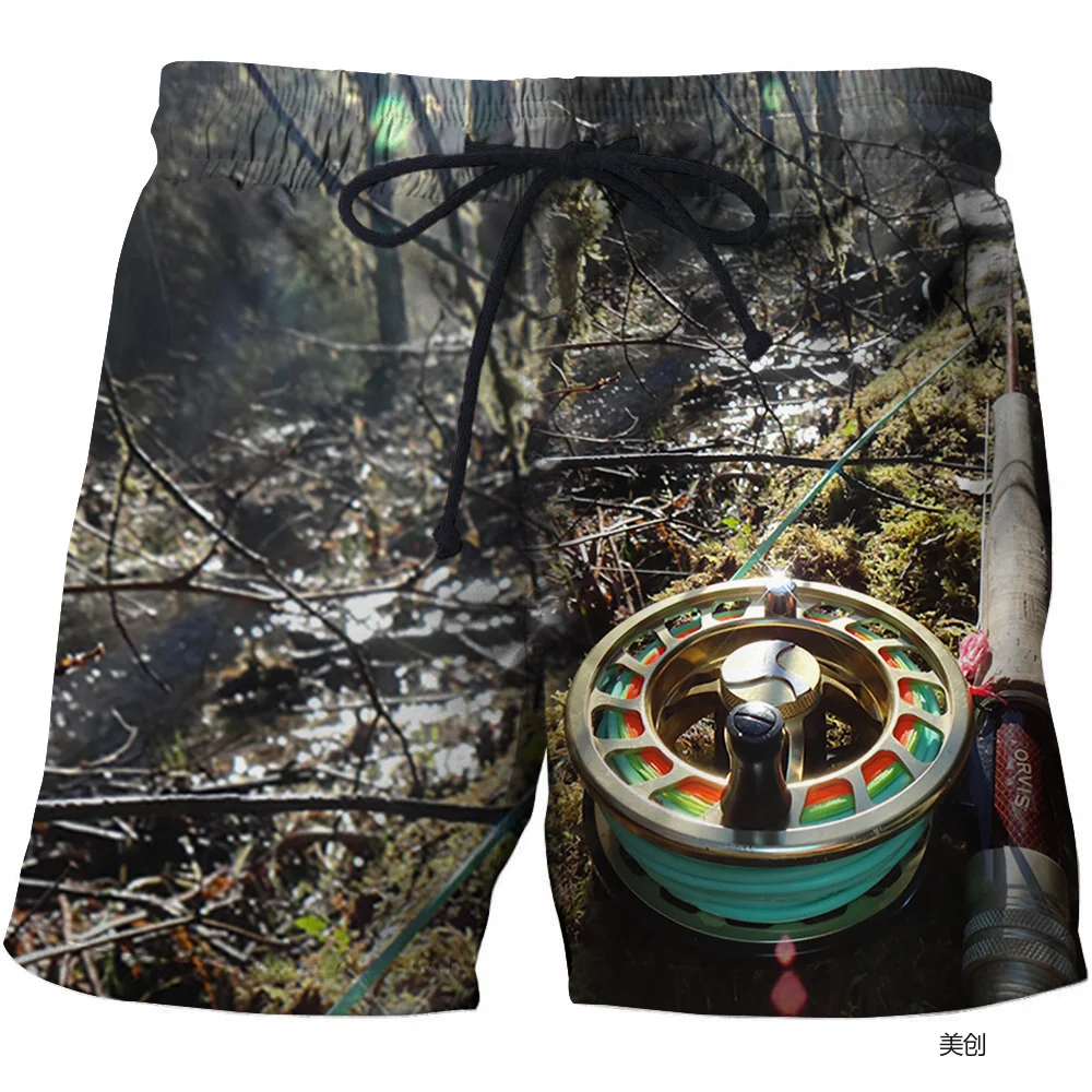 3D printed beach shorts in summer fishing Harajuku funny hip-hop